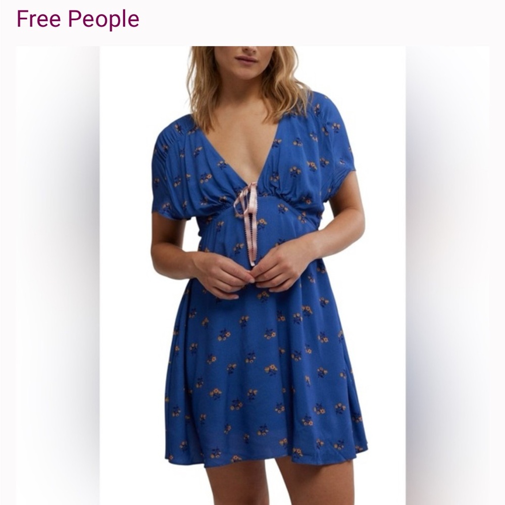 Free People xs Royal Blue Floral Mini Dress